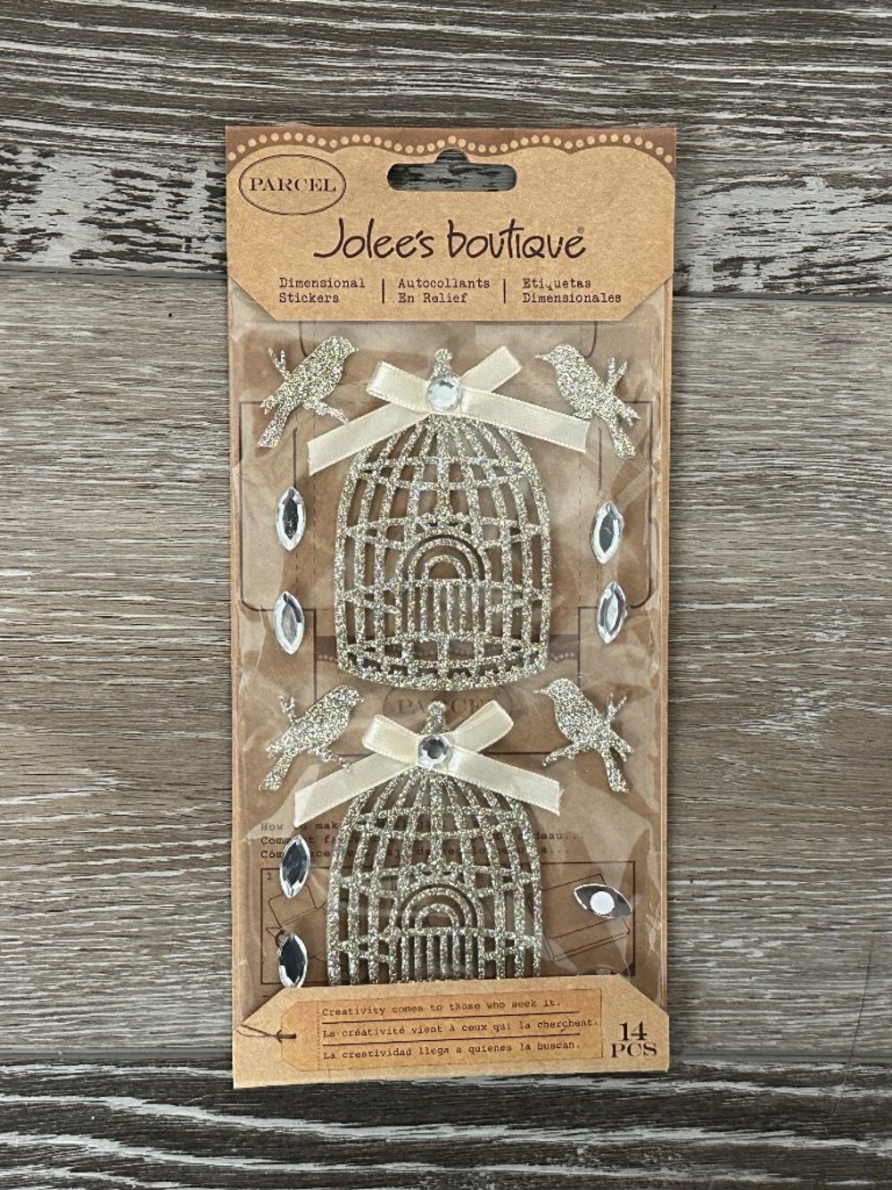 NWT Jolee's Boutique Parcel Dimensional Stickers Glitter Bird Cage Rhinestones
